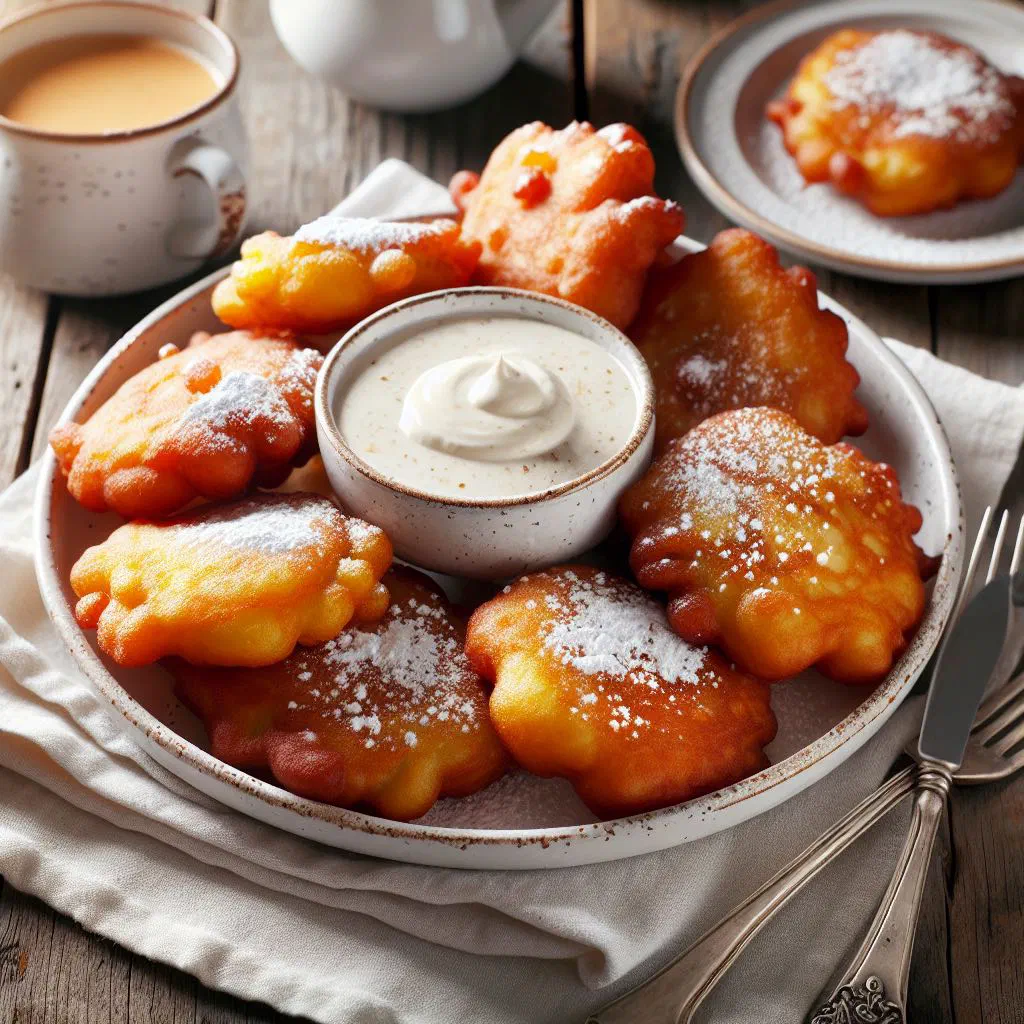 Golden fried Malian corn fritters piled on a plate