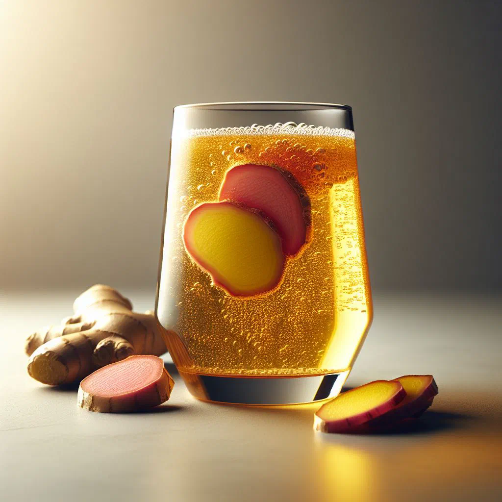 Chilled Malian ginger juice in a glass with ice and lemon