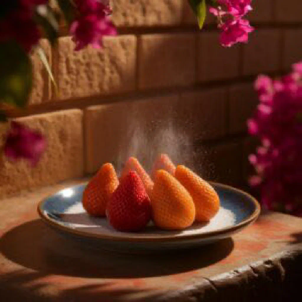 Marinated Maltese strawberries in a dessert bowl with fresh mint