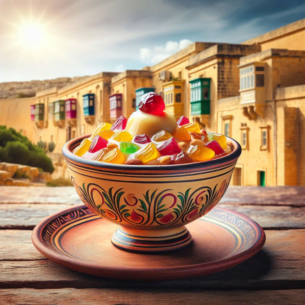 Scoops of creamy Maltese ice cream served in a glass bowl