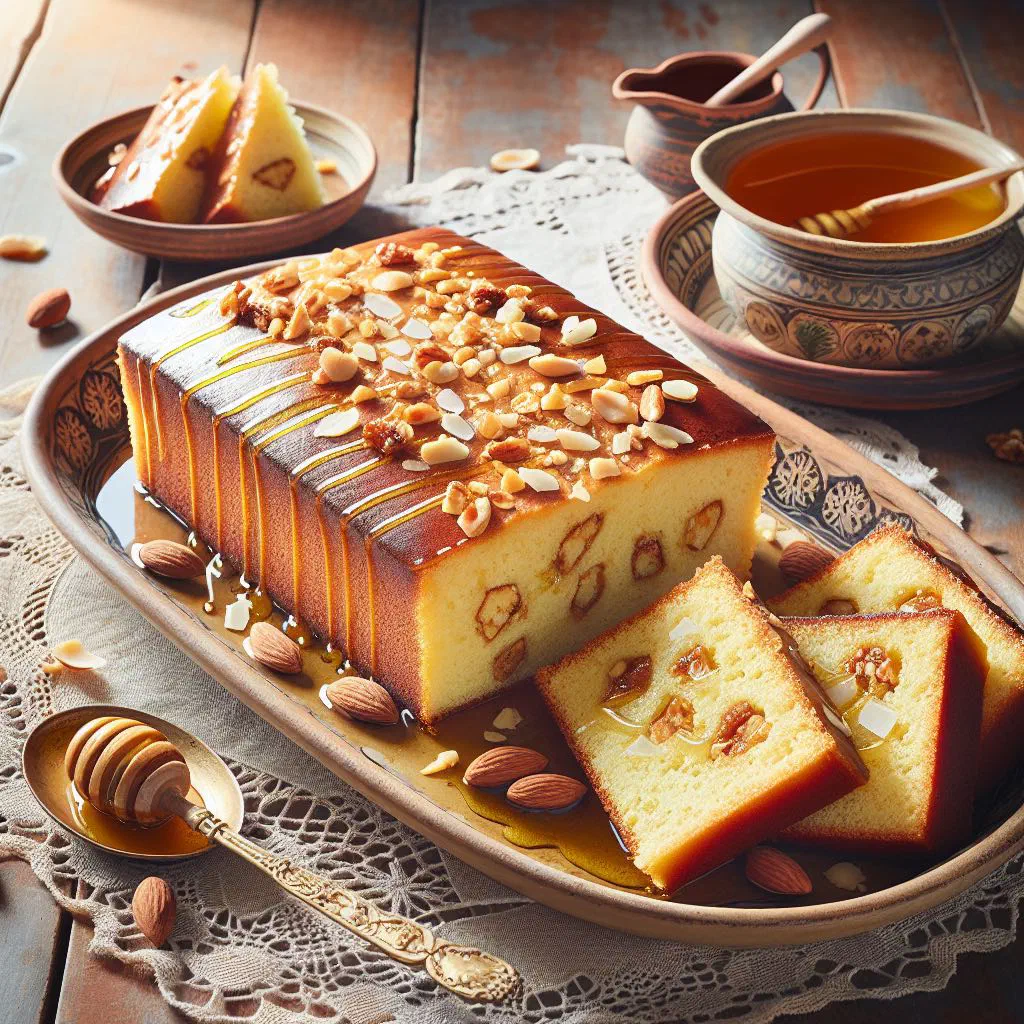Slices of Maltese almond and orange Lenten cake dusted with icing sugar