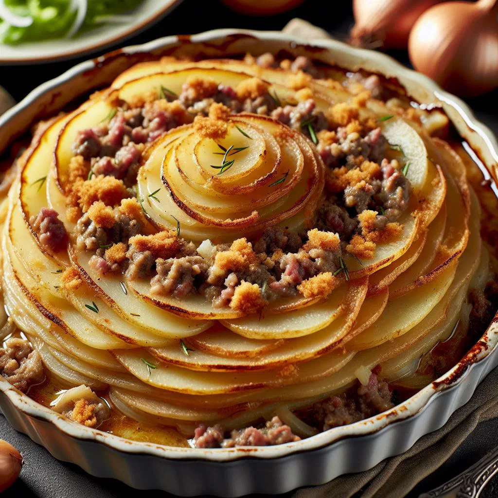 Golden Maltese potato pie sliced open to show the spiced potato filling