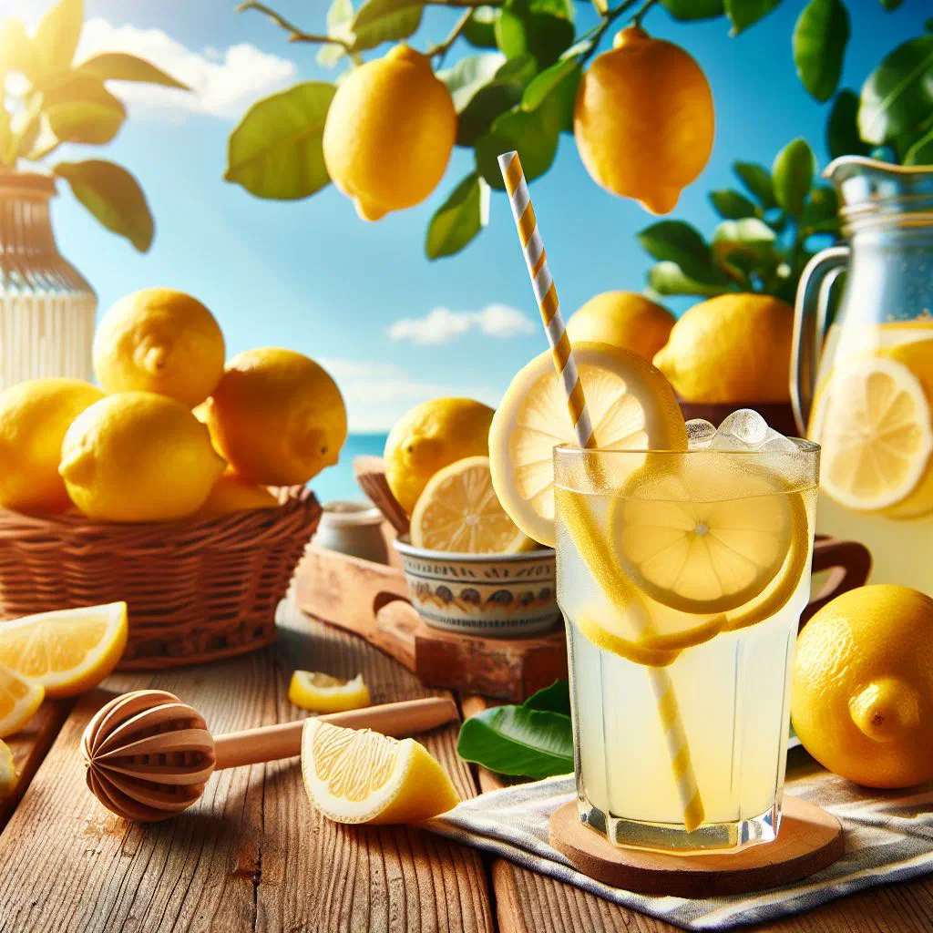 A glass of freshly made lemonade with ice cubes and mint leaves