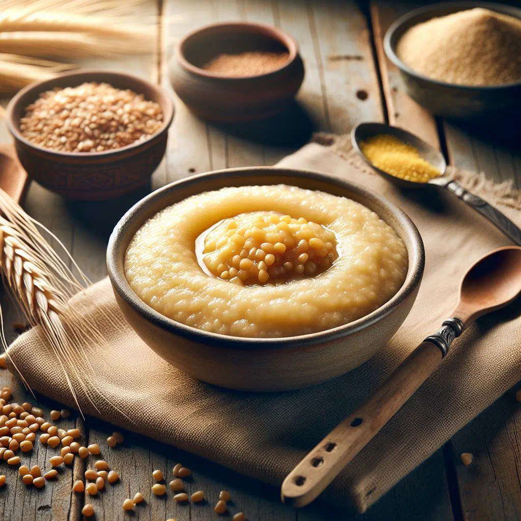 Bowl of smooth Mauritanian assida drizzled with honey