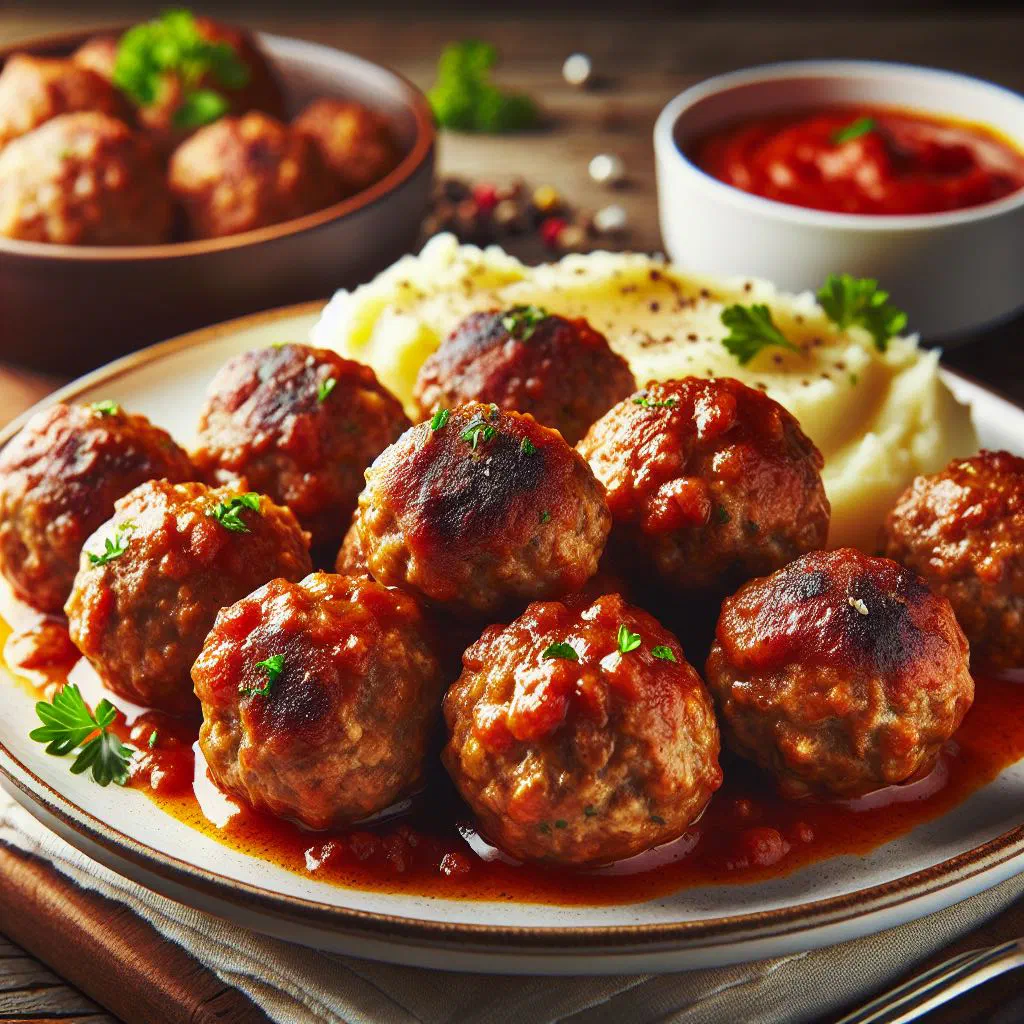 Golden-fried Mauritanian meatballs on a plate with fresh herbs