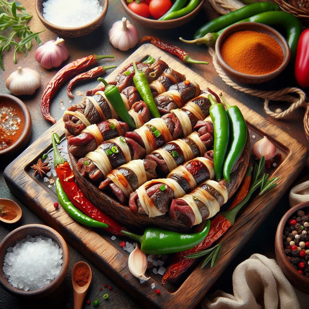 Grilled marinated lamb skewers served with onions and lemon