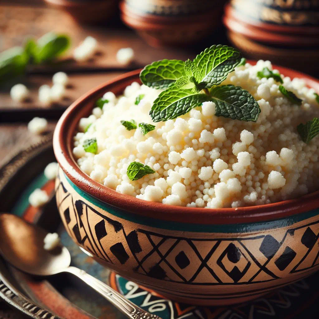 Fluffy couscous served with vegetables and chicken