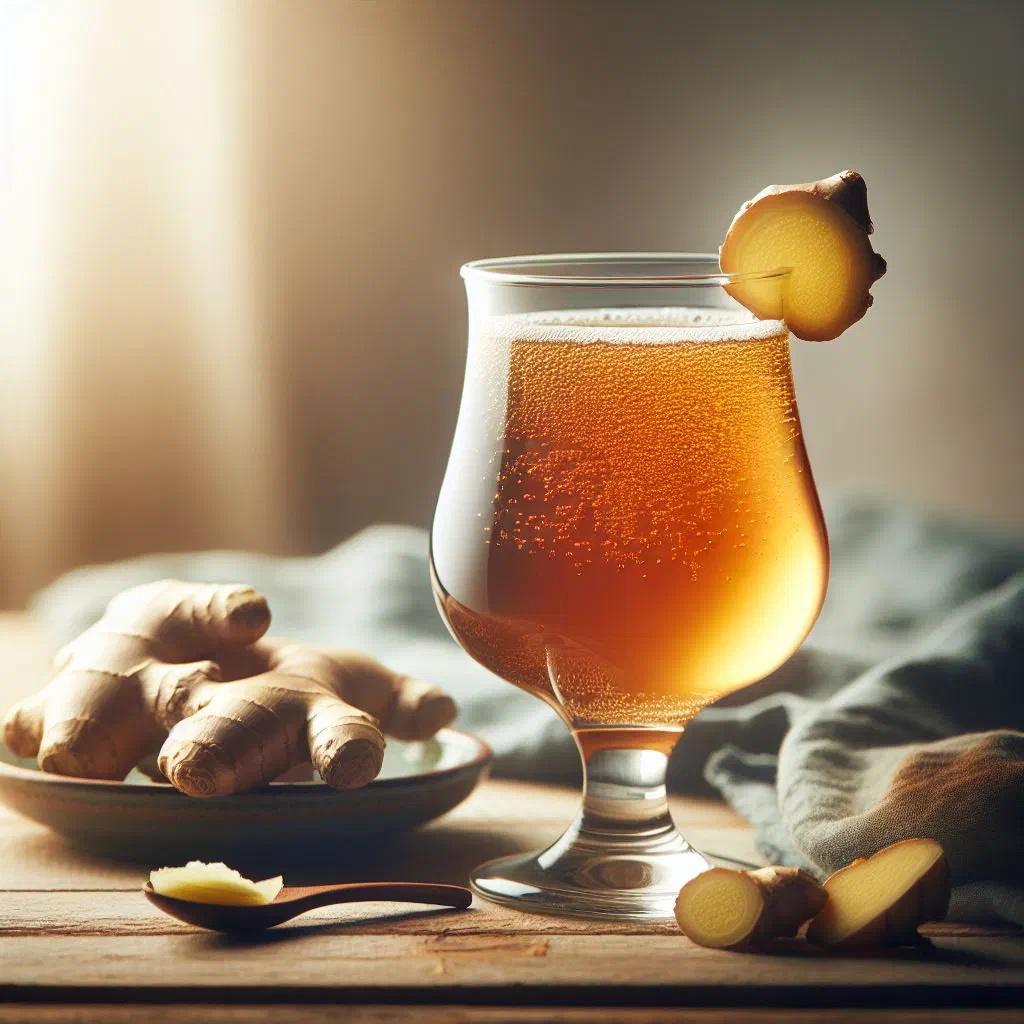 Chilled glass of Mauritanian ginger juice garnished with mint and lemon