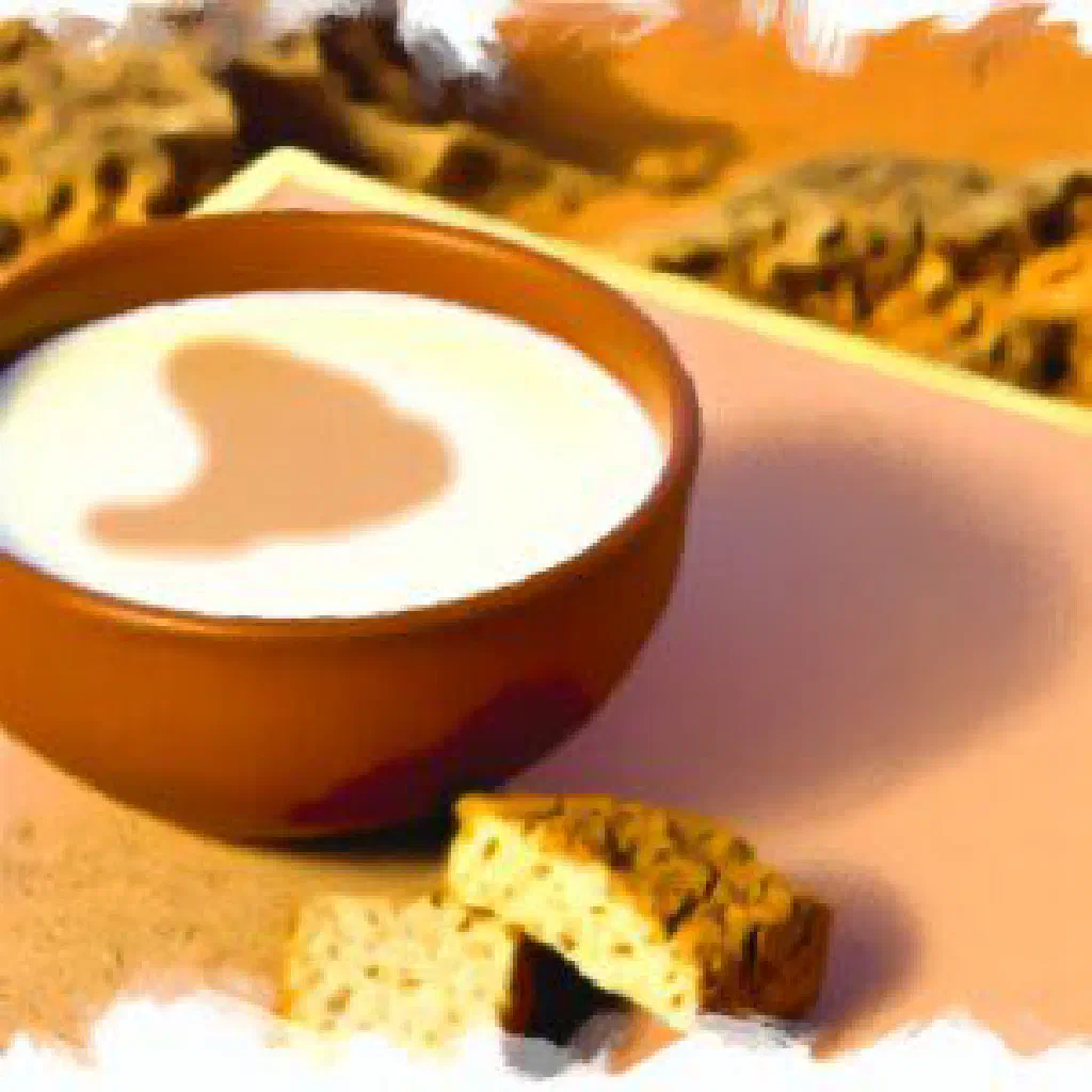 A glass of fermented camel milk garnished with fresh mint