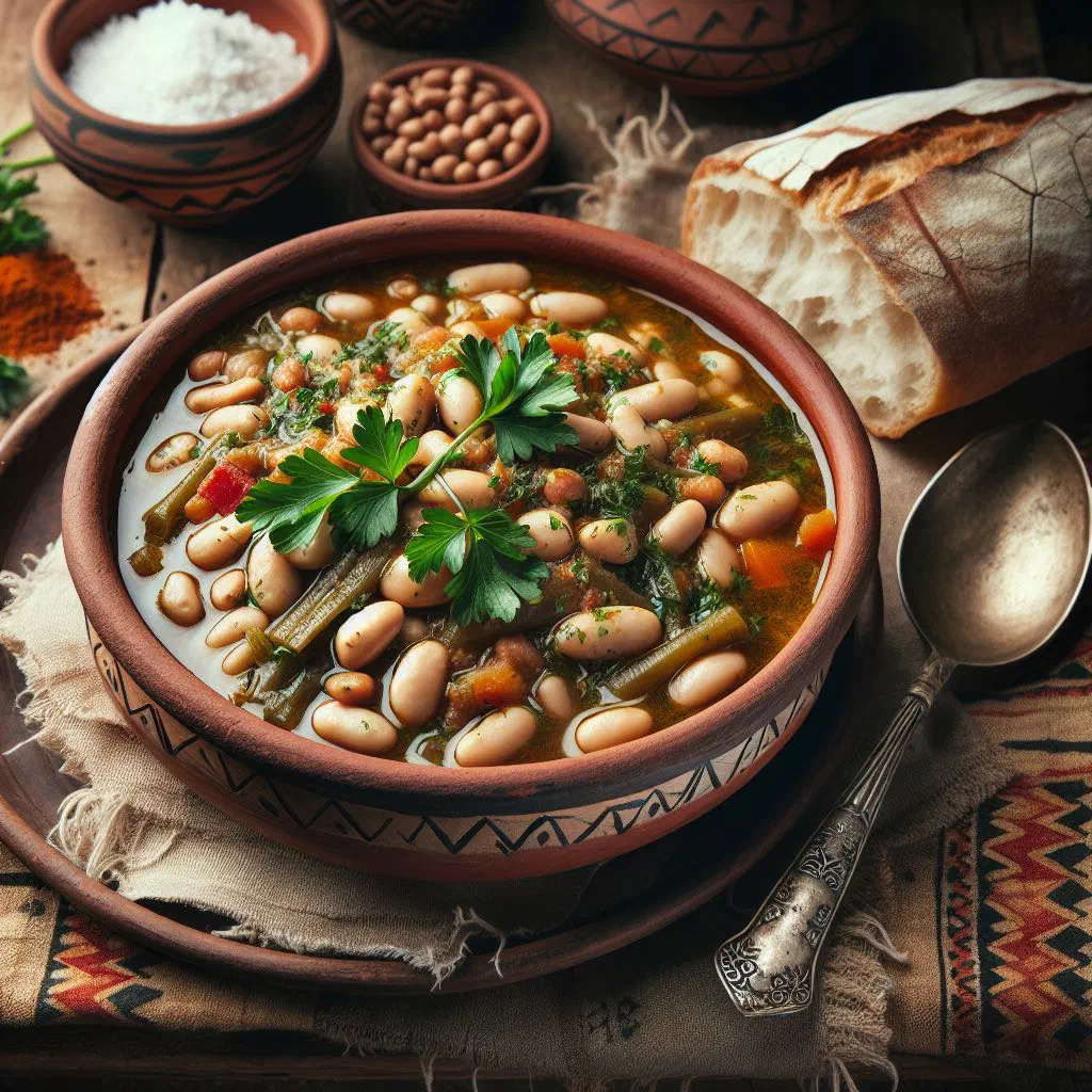 Bowl of Mauritanian loubia red bean stew with tomatoes and herbs