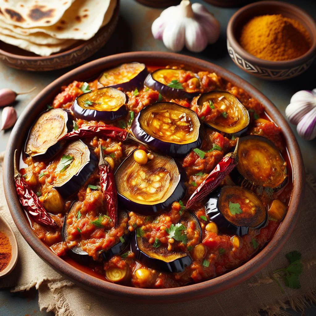 Spiced Mauritanian aubergine stew garnished with fresh coriander