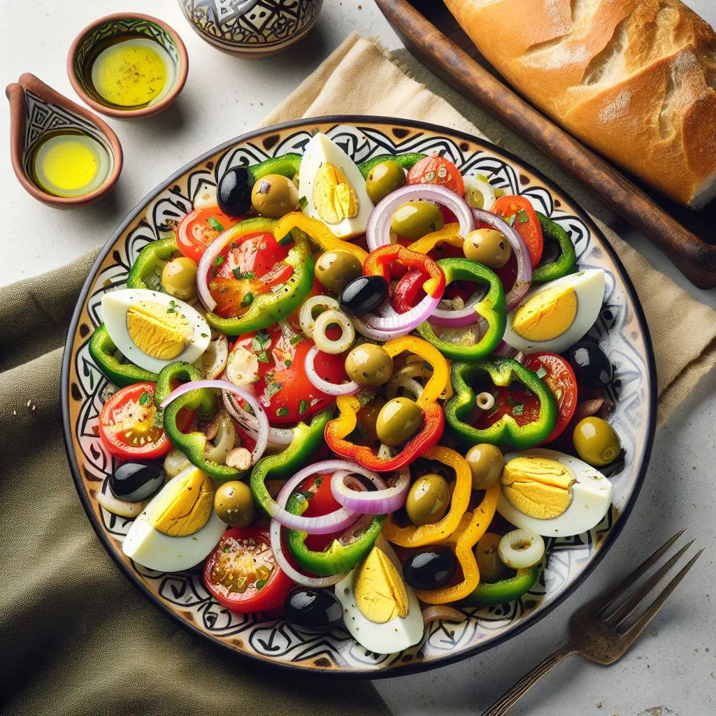 Salade méchouia of grilled peppers and tomatoes dressed with olive oil