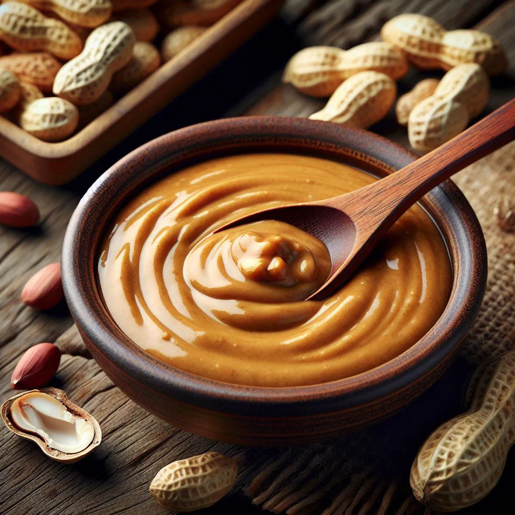 Creamy Mauritanian peanut sauce garnished with fresh herbs