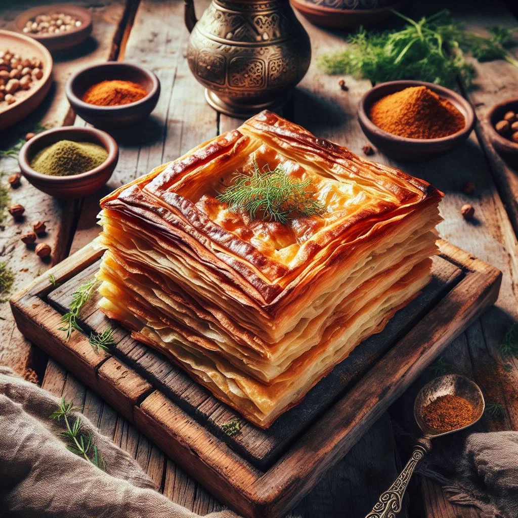 Golden stuffed msemen flatbread parcels filled with spiced vegetables