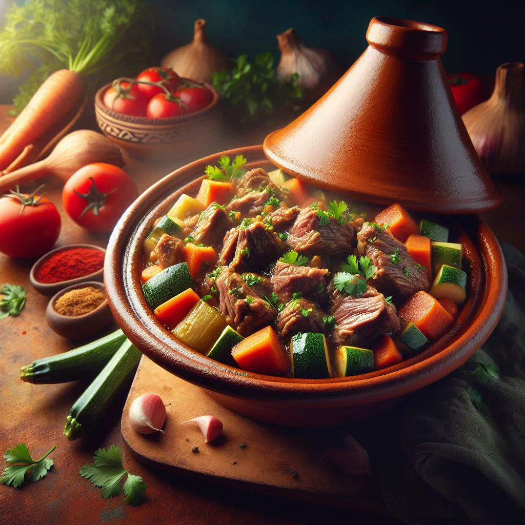 Slow-cooked lamb tagine with carrots, dried apricots and fresh herbs
