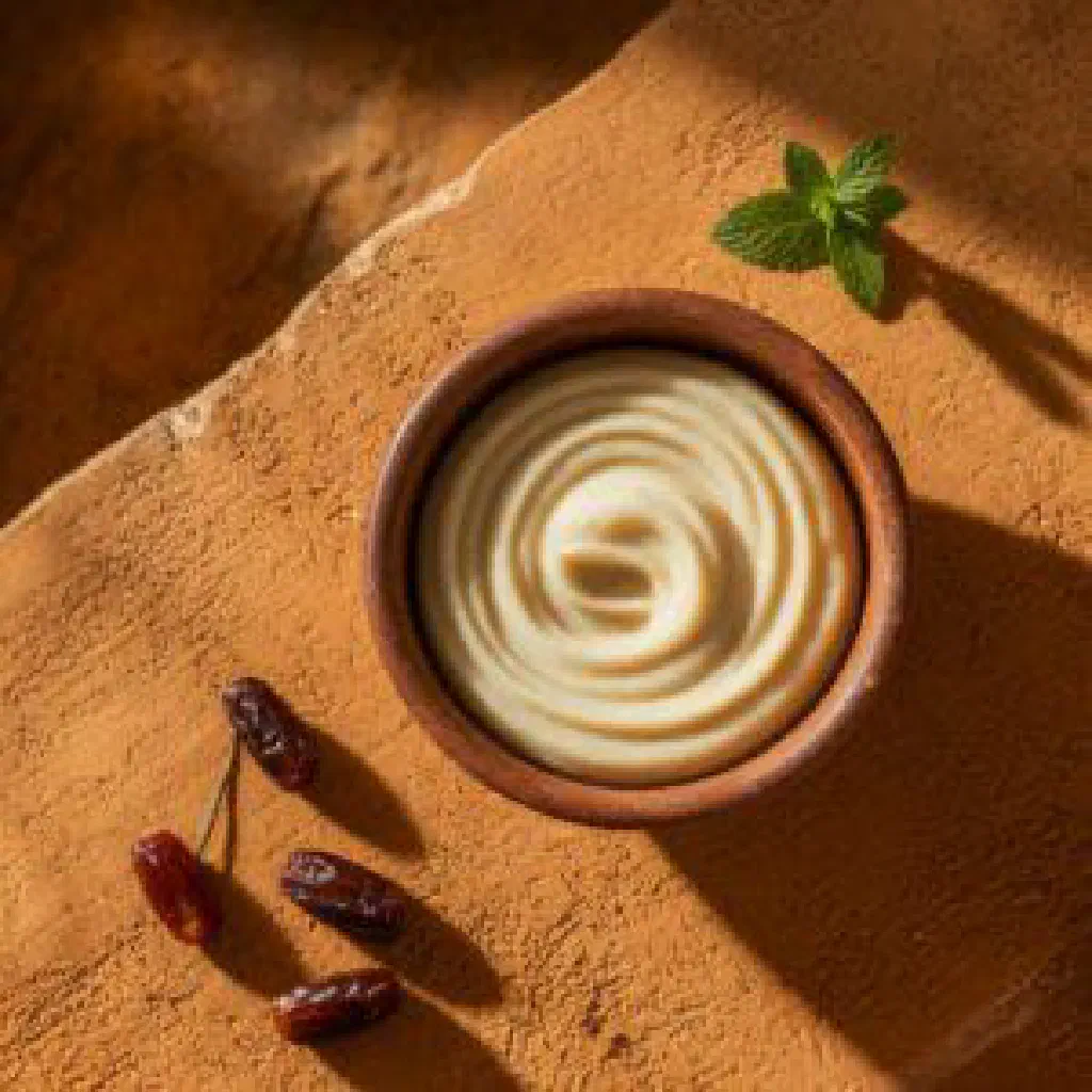Bowl of creamy millet porridge topped with a sweetened milk sauce