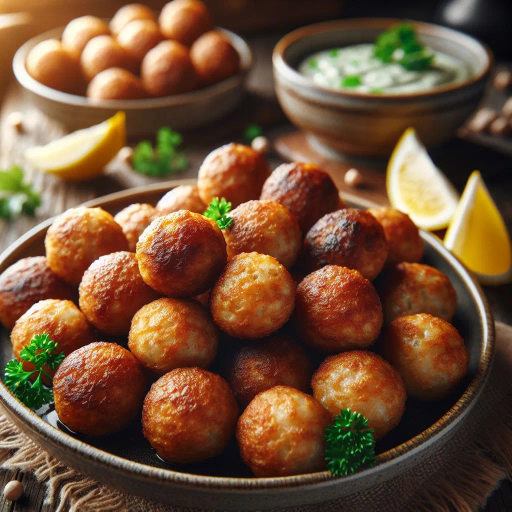 Golden fried Mauritian fish balls served with a spicy dipping sauce