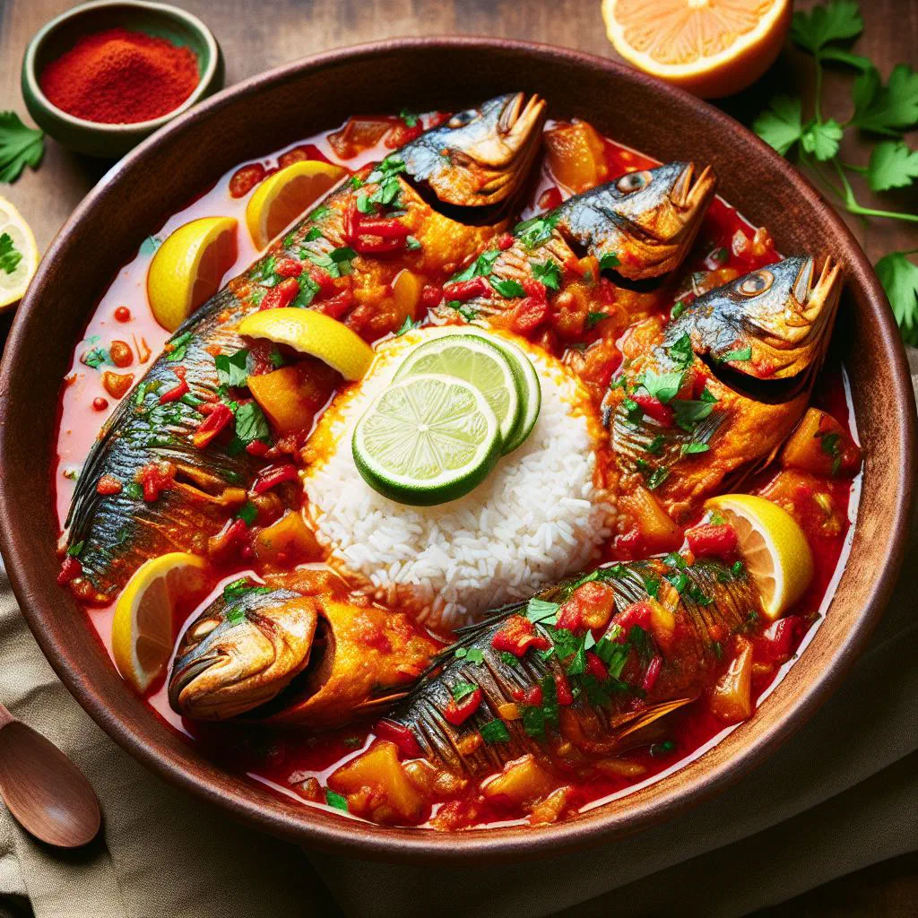 Mauritian cari de poisson fish curry in a creamy coconut sauce garnished with coriander