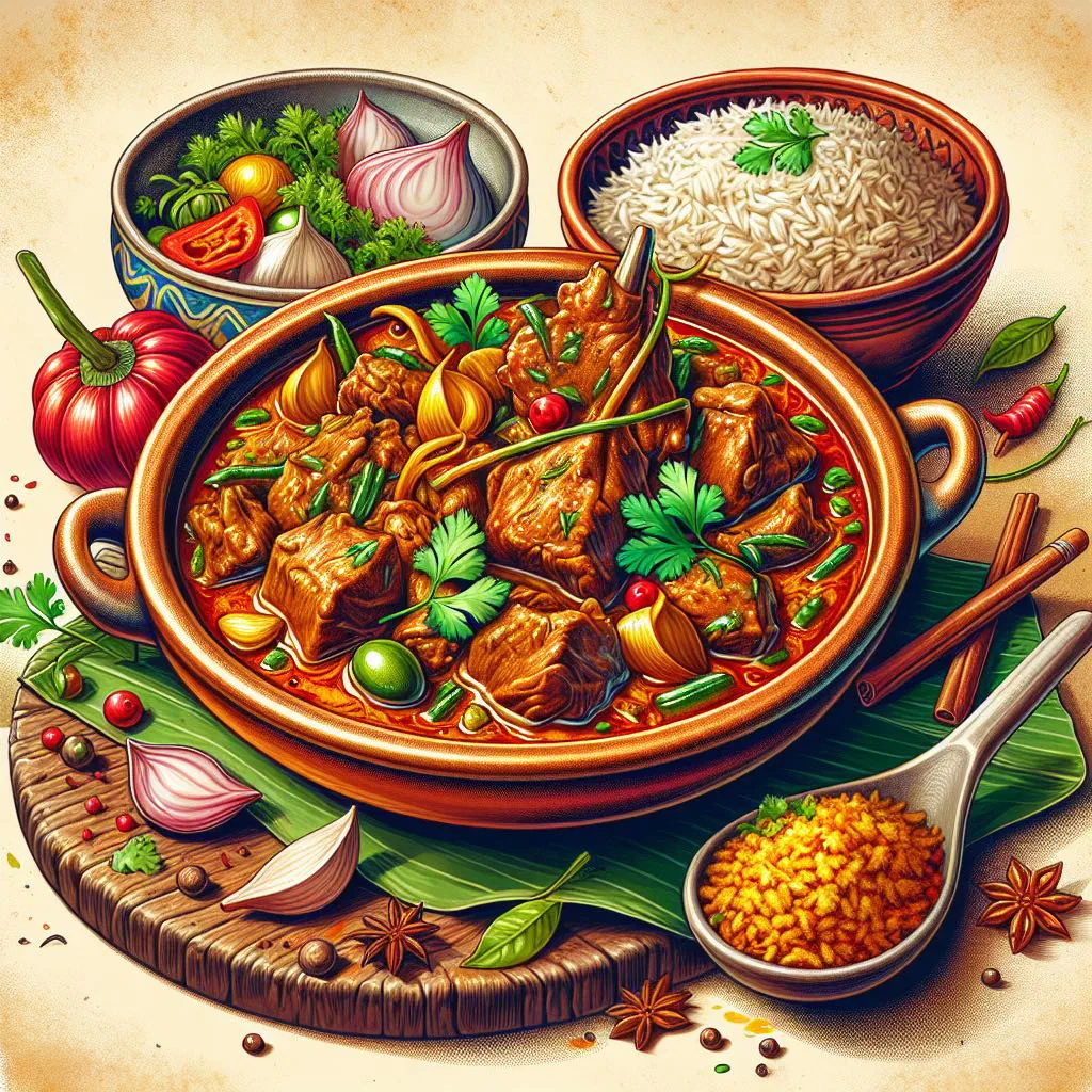 Mauritian lamb curry garnished with fresh coriander leaves