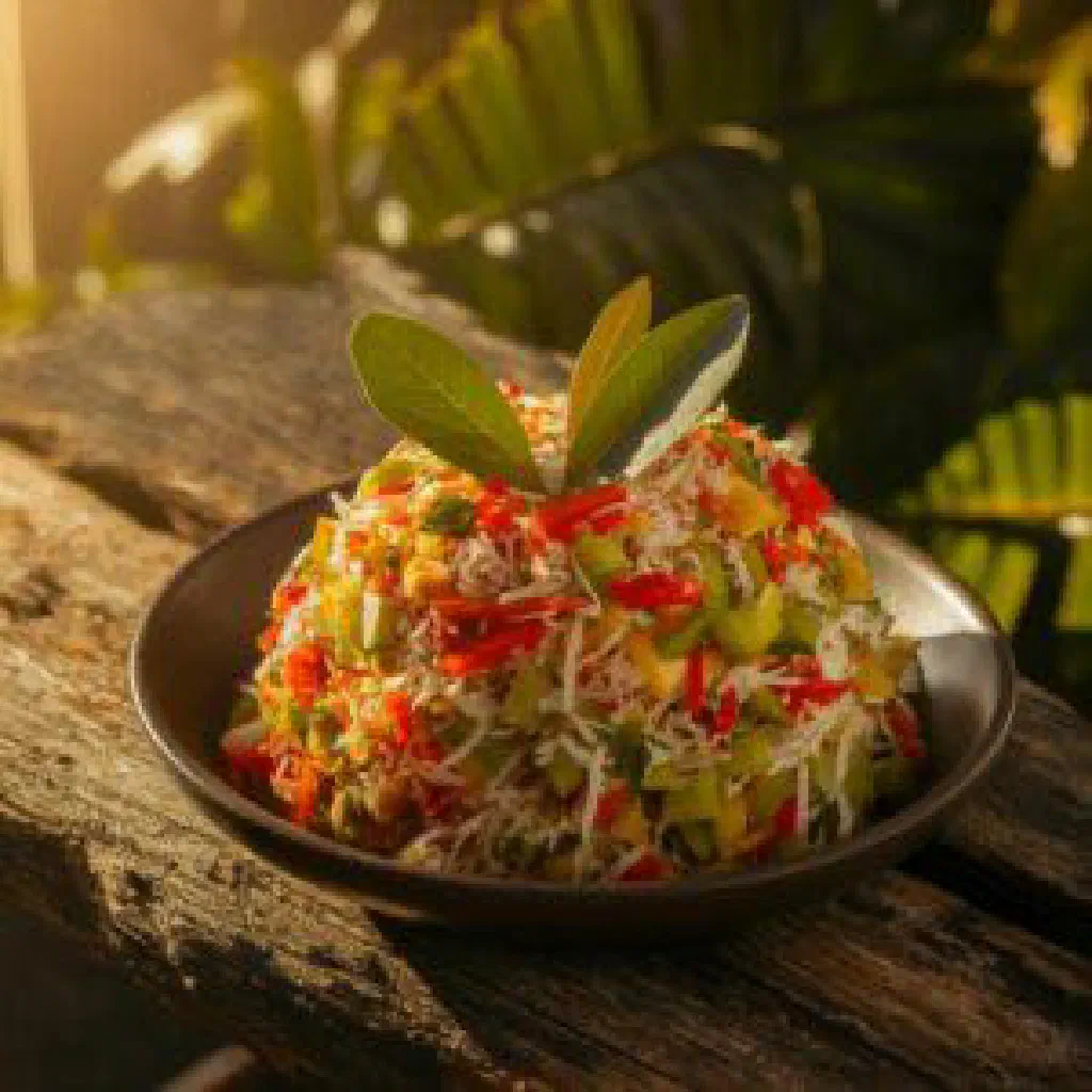 Chatini coco, a fresh Mauritian coconut chutney garnished with coriander