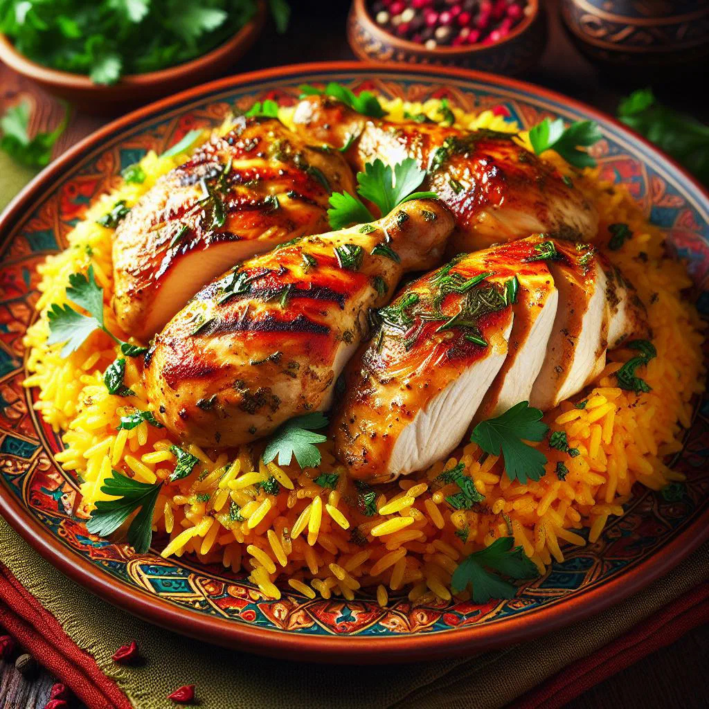 Fragrant chicken briani with saffron rice and whole spices