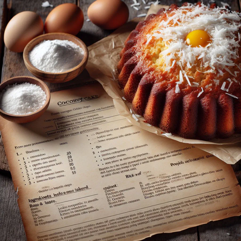 Slice of moist coconut cake topped with grated coconut