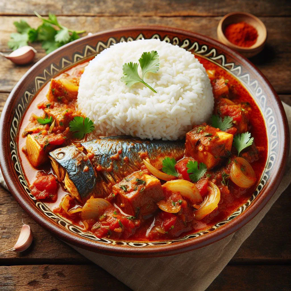 Fish rougaille in a rich tomato sauce garnished with fresh coriander