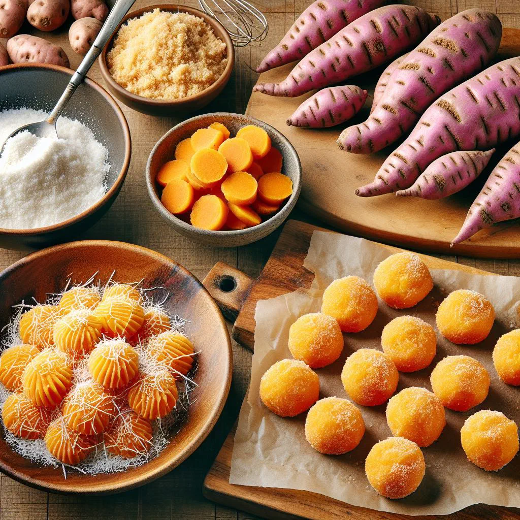 Golden fried sweet potato cakes stacked on a plate