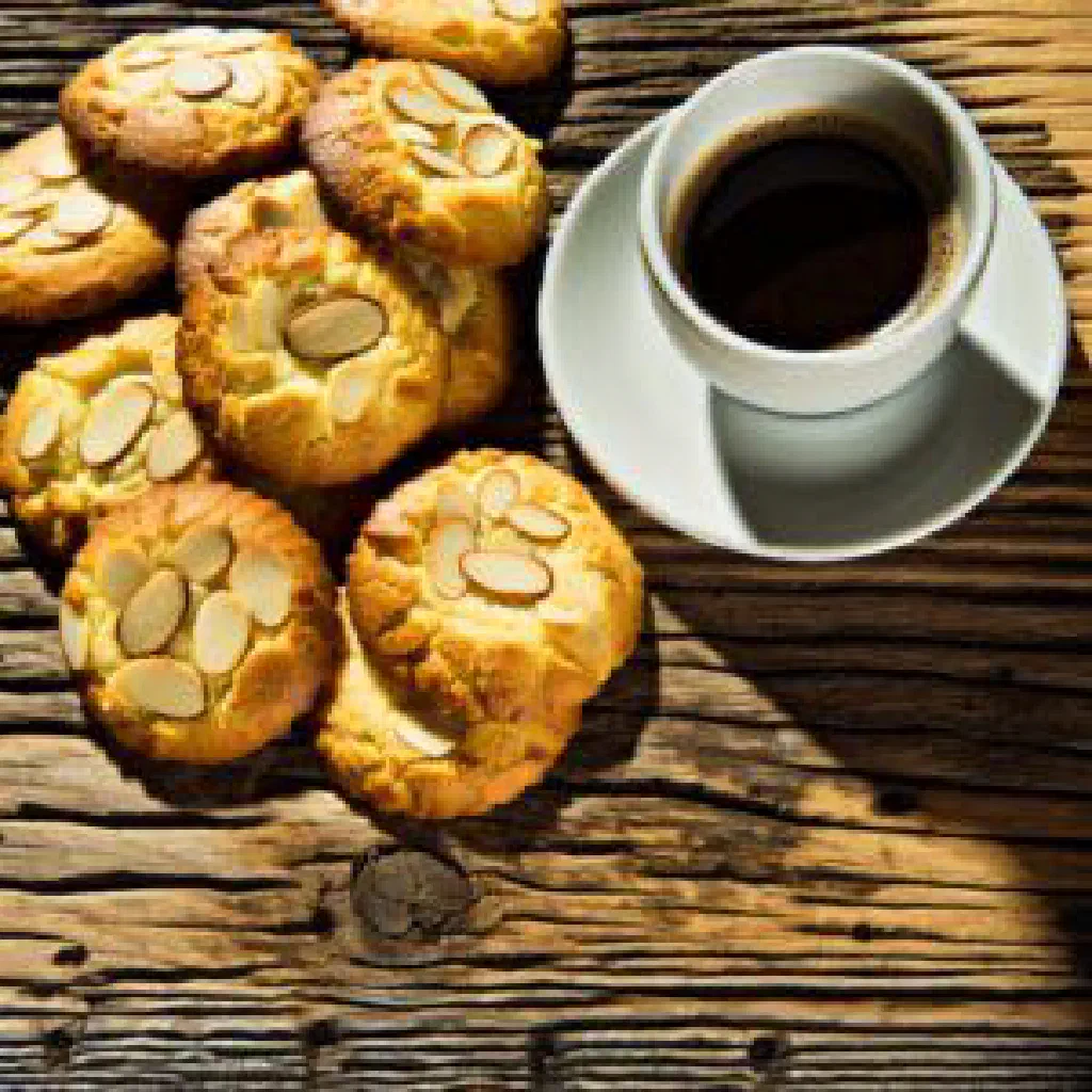 Golden-brown gato amandes almond biscuits on a serving plate