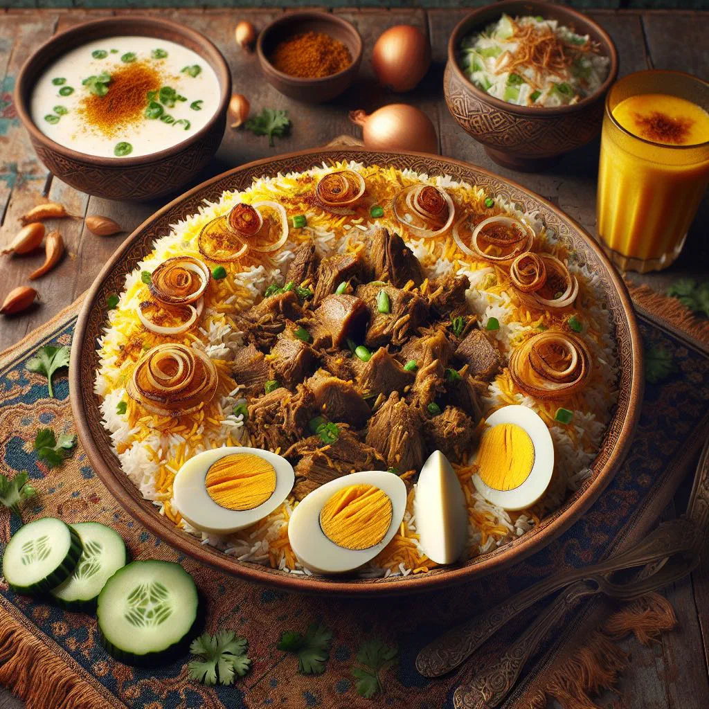 Fragrant mutton biryani with tender lamb, basmati rice and fresh coriander