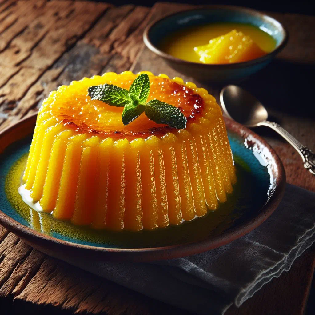 Creamy Mauritian corn pudding topped with toasted coconut flakes