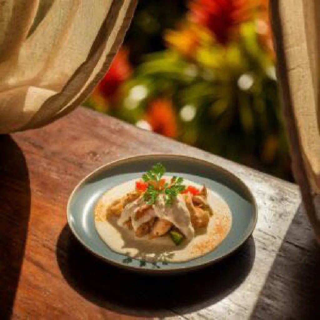 Zarico blanc with seafood in a creamy coconut sauce