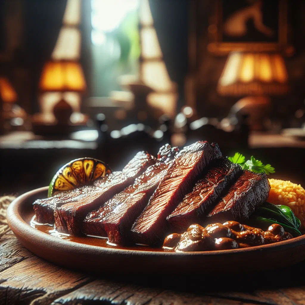 Grilled arrachera steak sliced into strips with lime, coriander and warm tortillas