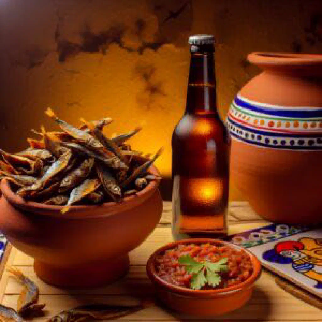 Crispy fried charales served with lime wedges and fresh salsa