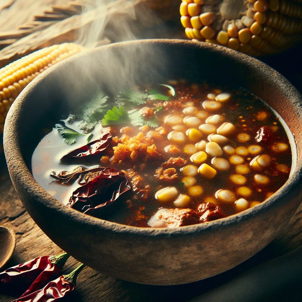 A bowl of creamy chileatole topped with fresh coriander