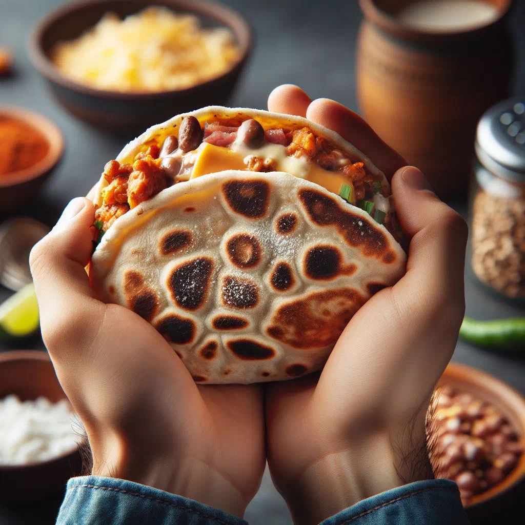 Golden gorditas split open and stuffed with cheese and beans