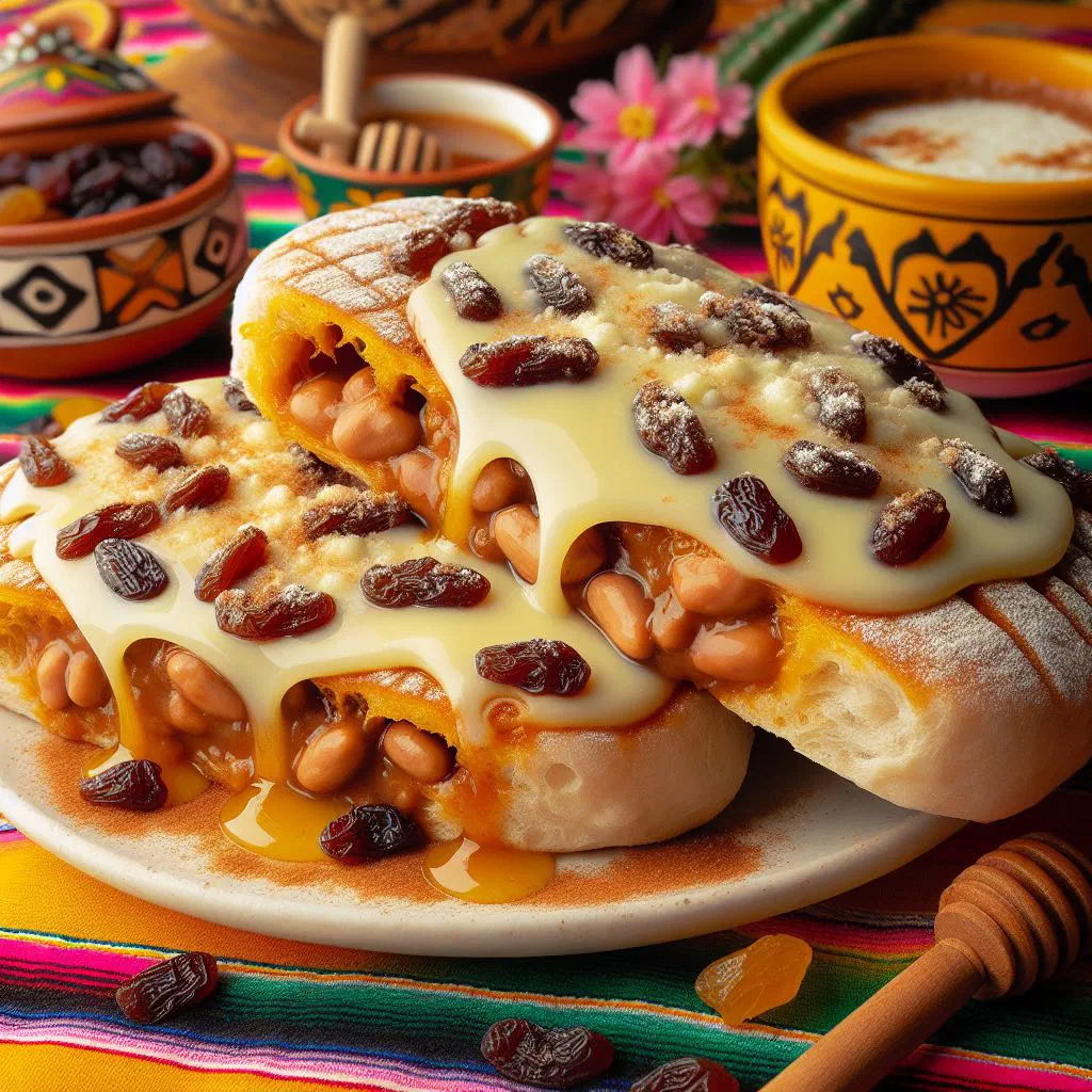 Sweet molletes topped with creamy cheese, fresh fruit and a dusting of cinnamon