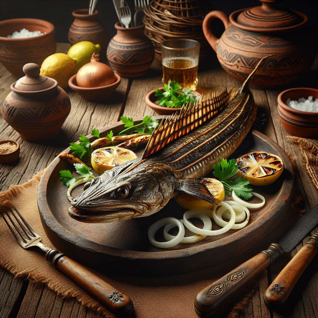 Grilled pejelagarto fish served with fresh tomato salsa and lime