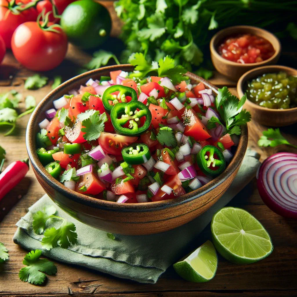 Fresh pico de gallo with diced tomatoes, onion and coriander in a bowl