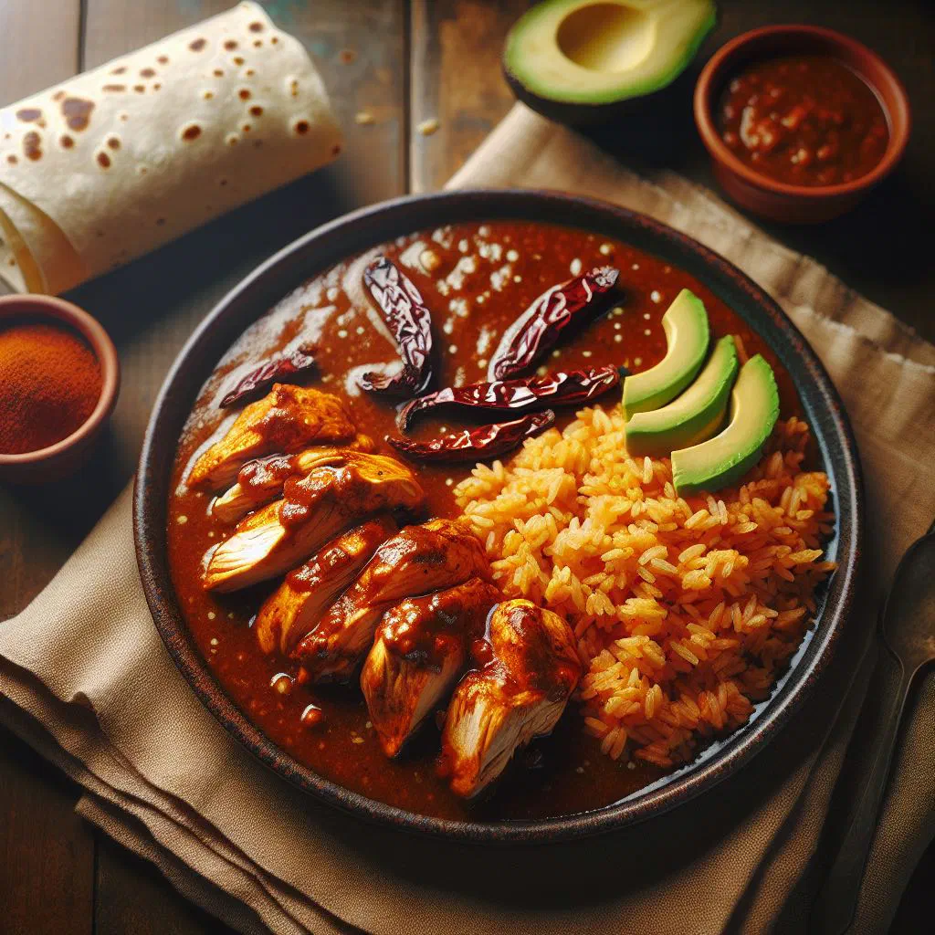 Tender chicken in a smoky chipotle sauce garnished with fresh coriander and lime
