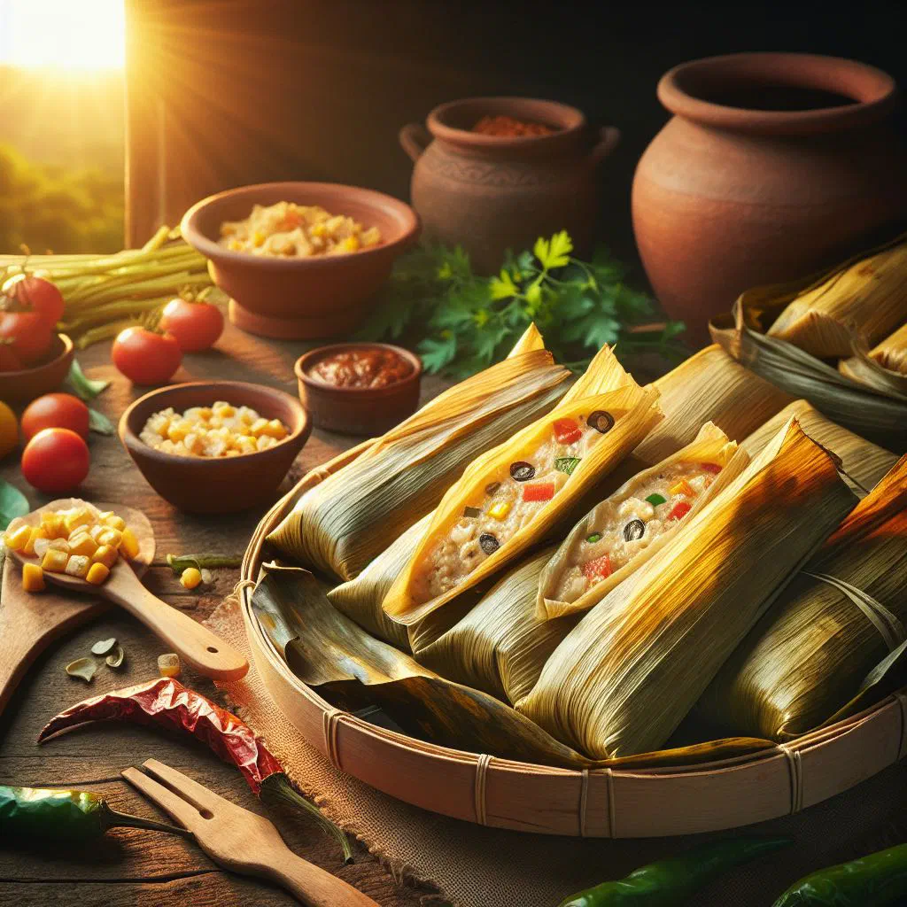 Tamales Oaxaqueños steamed in corn husks served on a plate