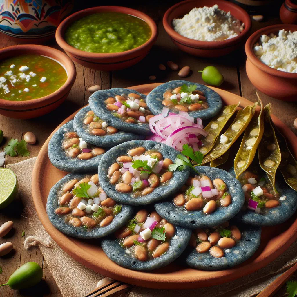 Hand-shaped tlacoyos de haba filled with fava bean mash, golden and crisp