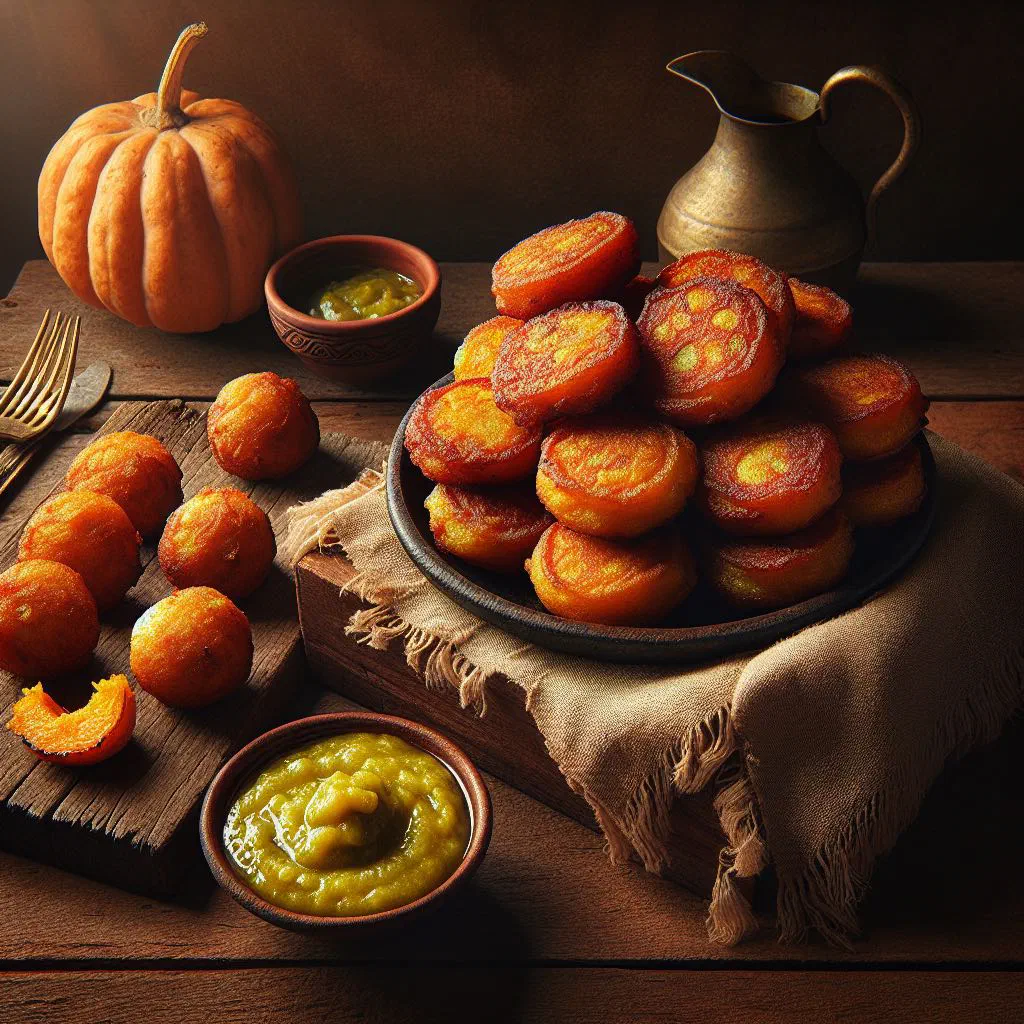 Golden fried squash fritters garnished with fresh coriander