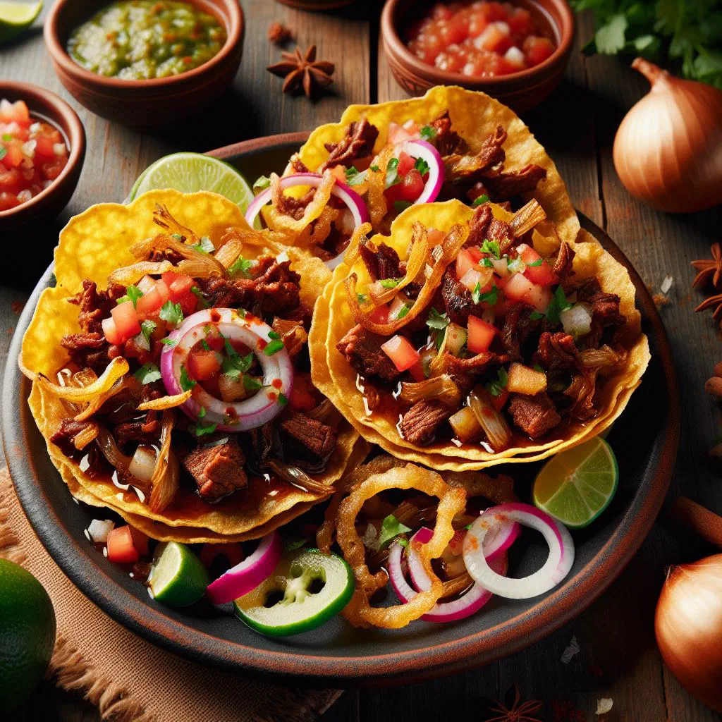Crispy tostadas topped with black beans, avocado, tomato and cheese