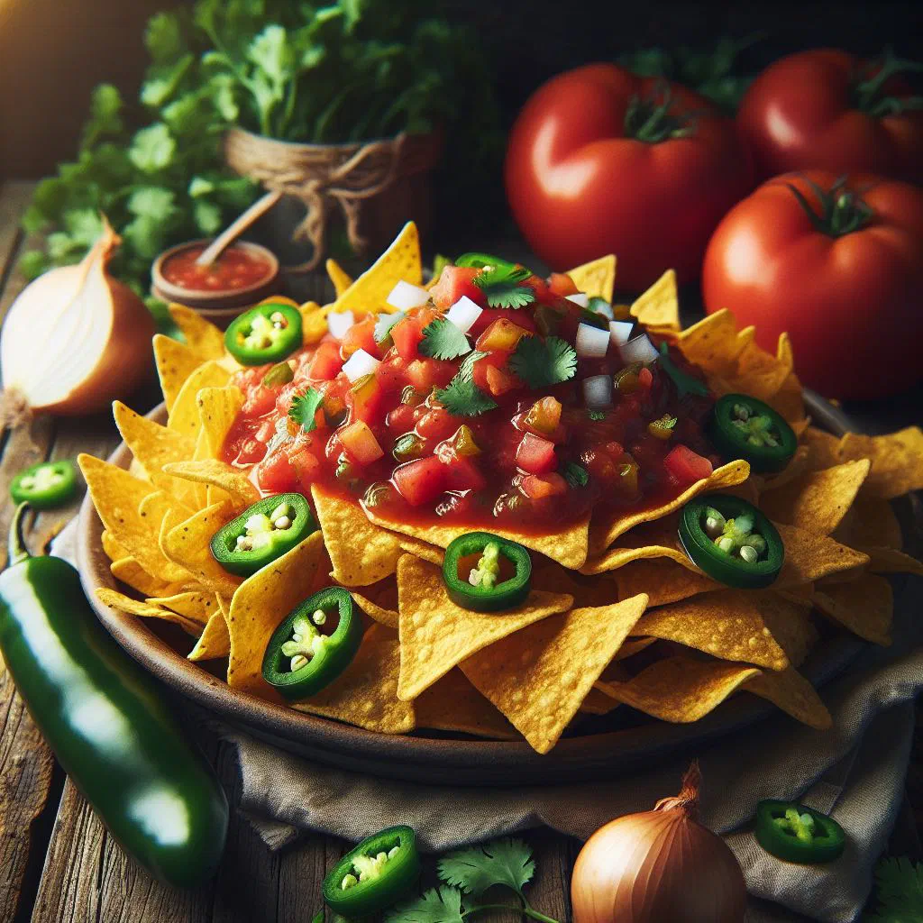Crispy corn tortilla chips served with a fresh tomato salsa