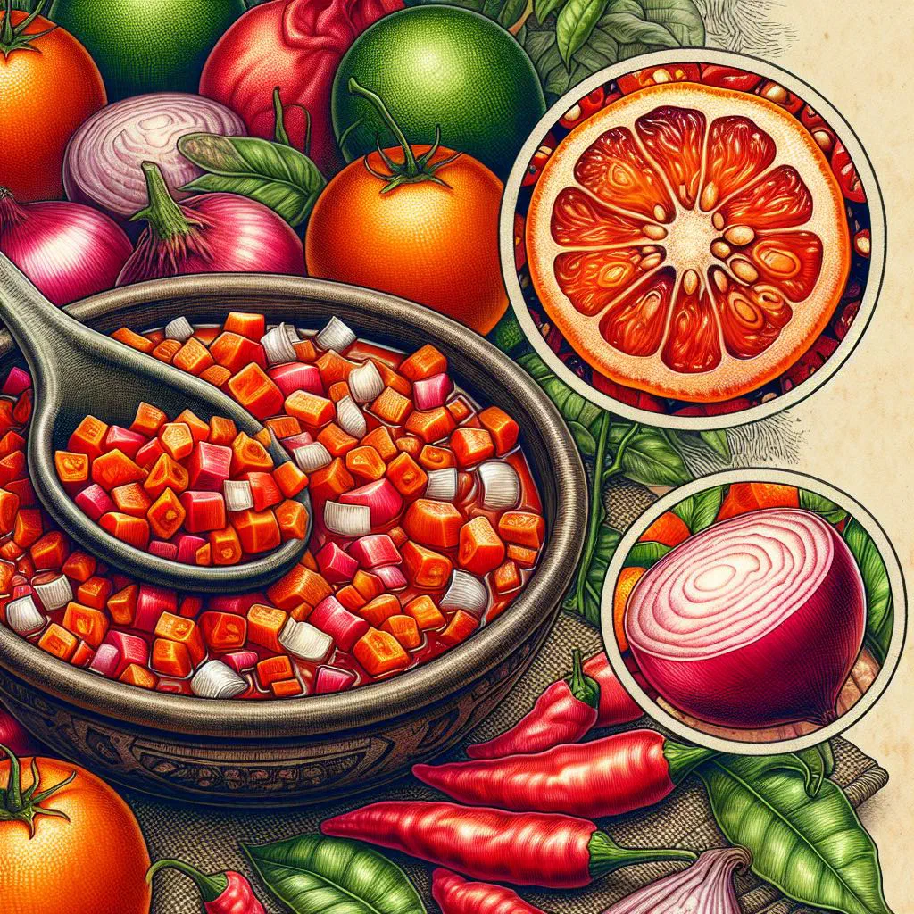 Bowl of fiery Xnipec salsa with habanero, onion and coriander