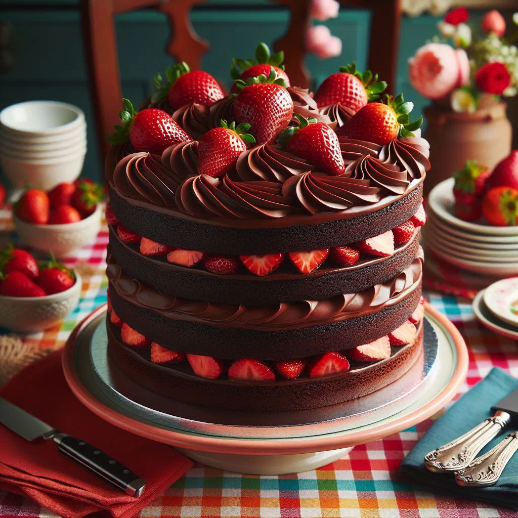 Slice of rich chocolate cake with a glossy chocolate topping