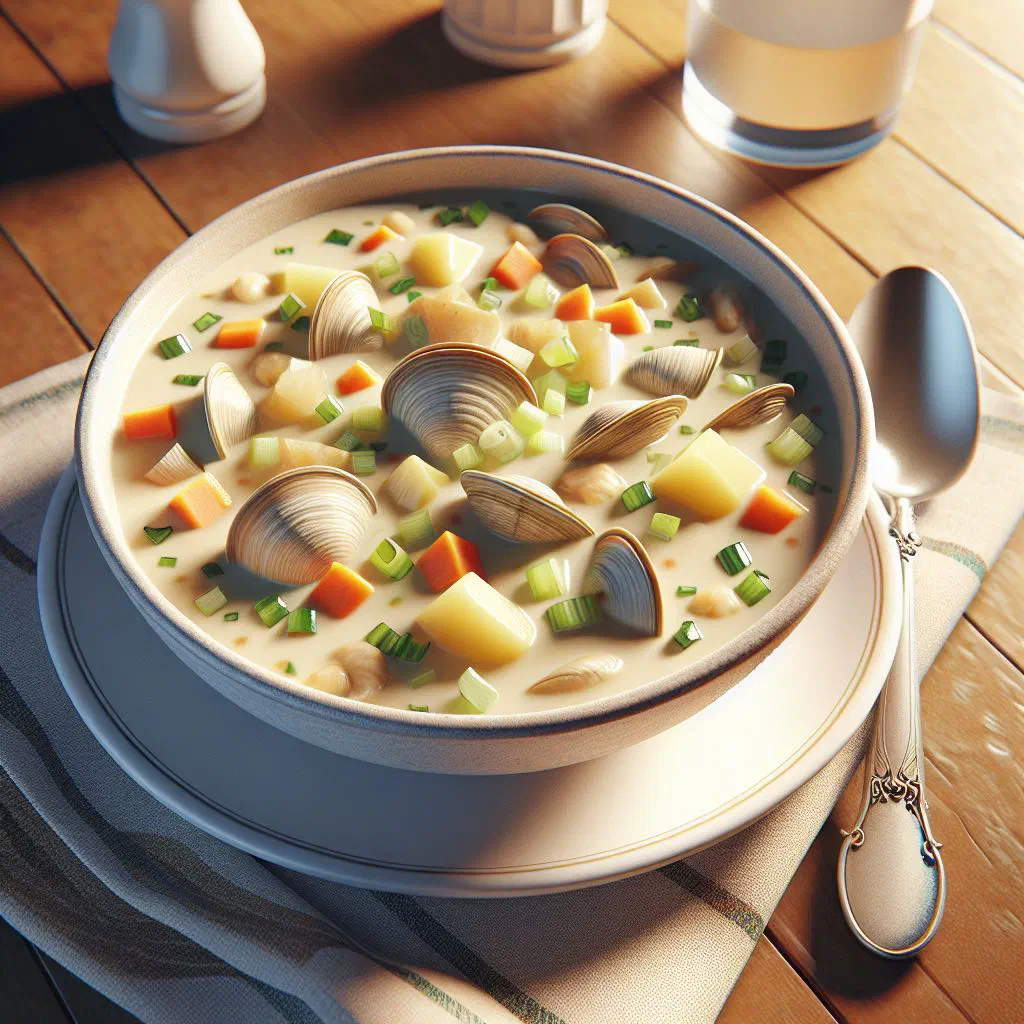 Creamy clam chowder in a bowl garnished with fresh parsley