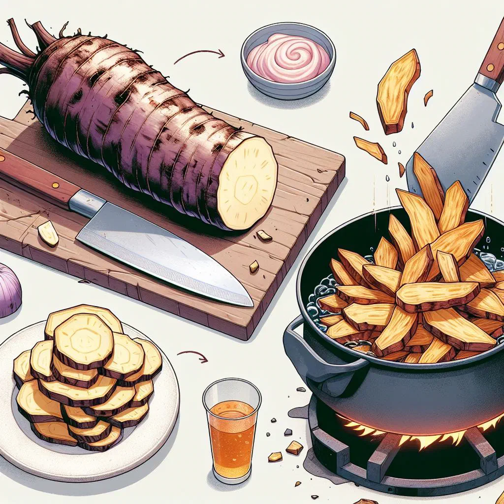 Golden crispy taro chips piled in a bowl with sea salt
