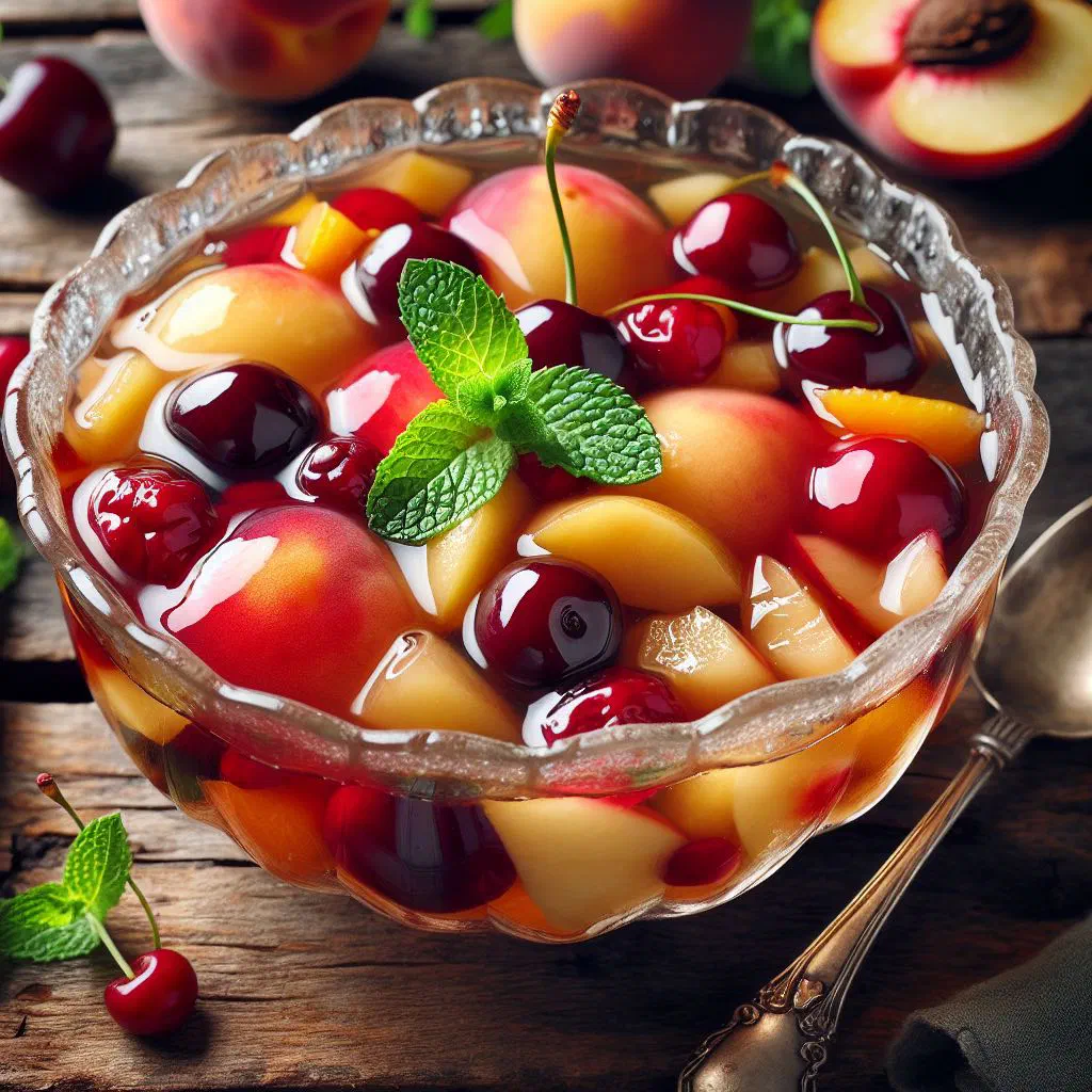 Moldovan fruit compote with apples, apricots and raisins in a glass
